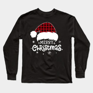 Merry Christmas Buffalo Red Plaid Santa Hat Xmas Holiday Long Sleeve T-Shirt